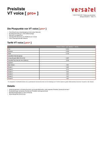 Preisliste VT voice [ pro+ ] - Versatel