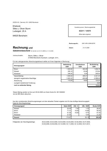 Rechnung Tarifkd. GGEW - CO2-Erdsonde WÃ¤rmepumpe Bensheim