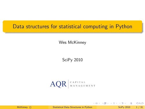 Data structures for statistical computing in Python - SciPy Conferences