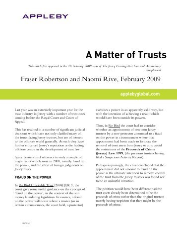 A Matter of Trusts - Article (Jersey Evening Post Law and ... - Appleby