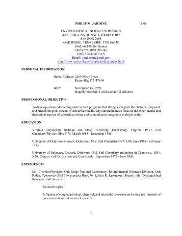 Resume -- Dr. Philip Jardine - Environmental Sciences Division ...