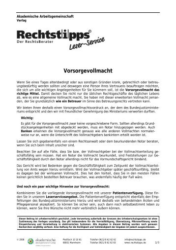 Vorsorgevollmacht - Steuertipps.de