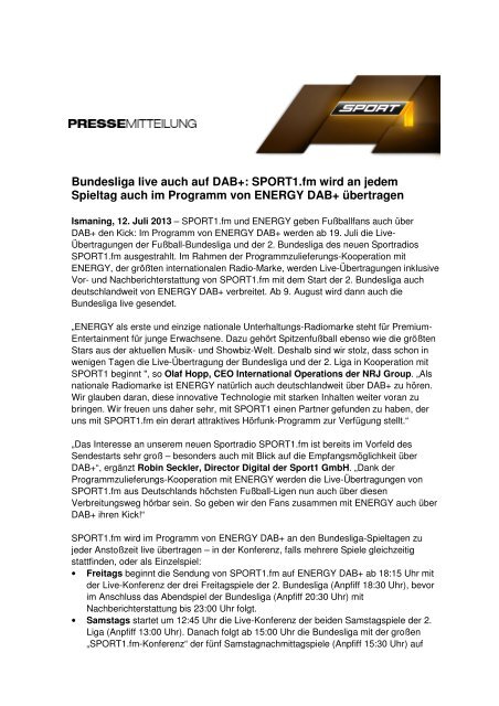 Pressemitteilung als PDF-Download - Sport1