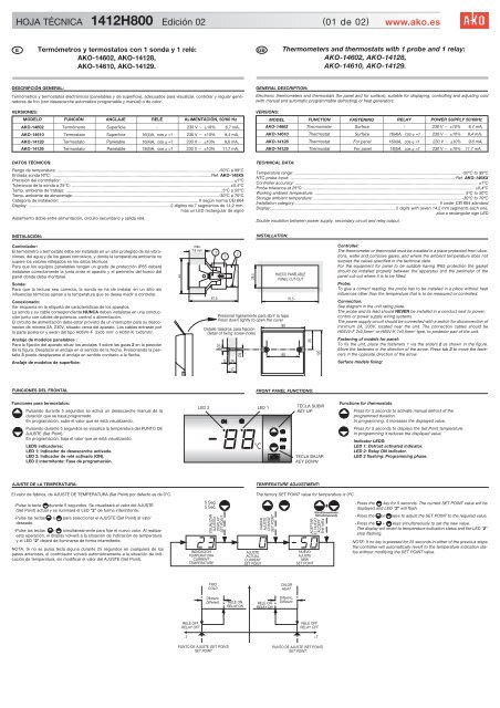 www.ako.es HOJA TÃCNICA 1412H800 EdiciÃ³n 02 (01 de 02)