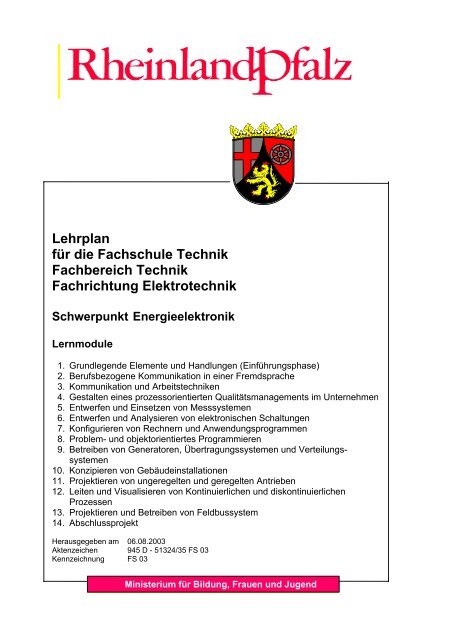 Lehrplan fÃ¼r die Fachschule Technik Fachbereich Technik ...