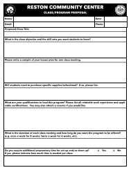 Class/Program Proposal Form - Reston Community Center