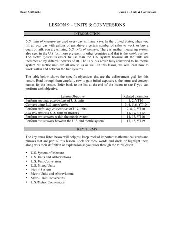 LESSON 9 – UNITS & CONVERSIONS