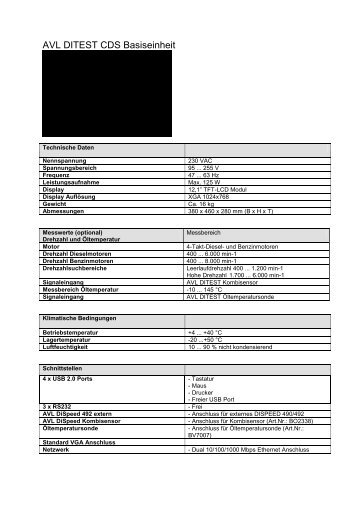 Technische Daten - AVL DiTEST