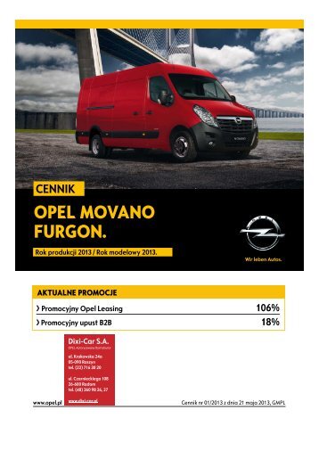 Cennik Movano Furgon - Opel Polska