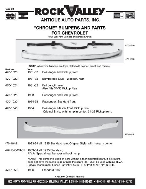 "chrome" bumpers and parts for chevrolet - Rock Valley Antique ...