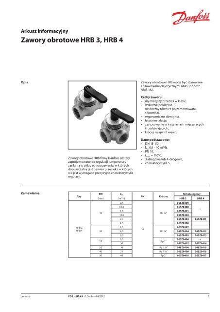 Zawory obrotowe HRB 3, HRB 4 - Danfoss