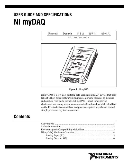 NI myDAQ User Guide and Specifications