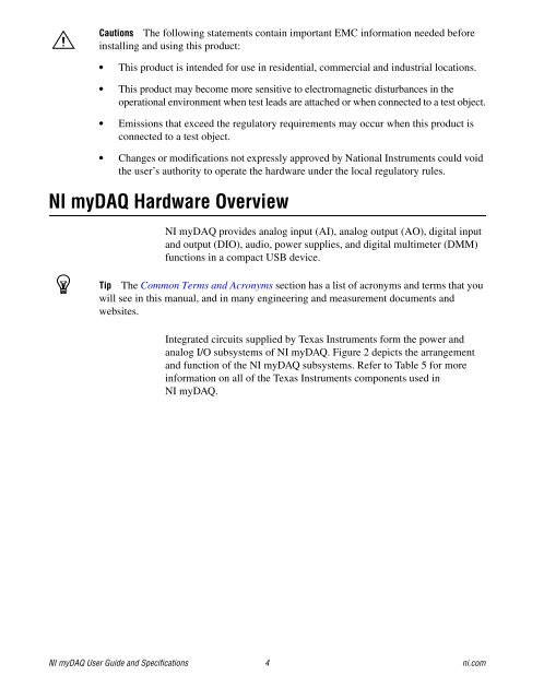 NI myDAQ User Guide and Specifications