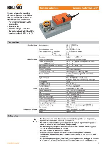 Technical data sheet Damper actuator GM24A-SR