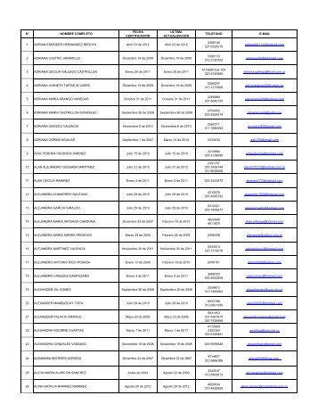 NÂ° NOMBRE COMPLETO FECHA CERTIFICACION ULTIMA ... - EPM
