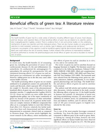 Beneficial effects of green tea: A literature review - Chinese Medicine
