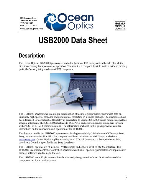 USB2000 Data Sheet Description - Ocean Optics