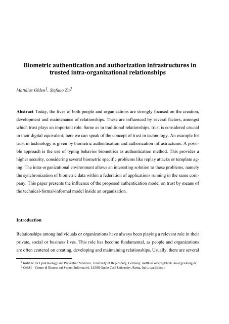 Biometric authentication and authorization infrastructures in trusted ...