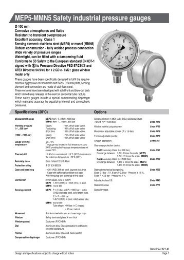 MEP5-MMN5 Safety industrial pressure gauges - Norman ...