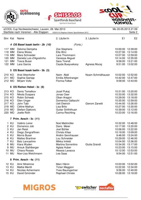 Startliste Klassen - sCOOL!