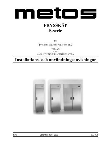 FRYSSKÅP S-serie Installations- och ... - Polaris S.p.A.