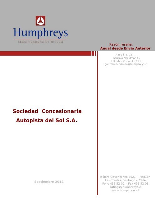 Sociedad Concesionaria Autopista del Sol S.A. - Humphreys