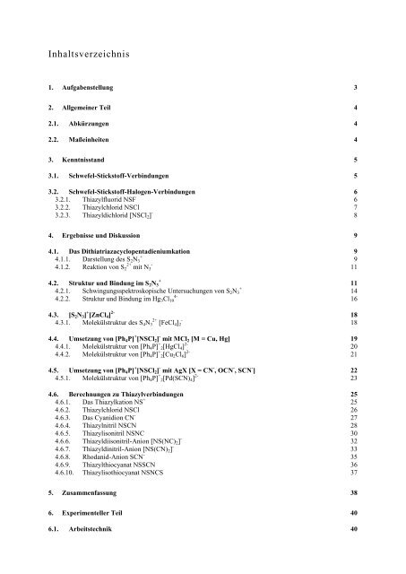 Inhaltsverzeichnis Anorganische Chemie