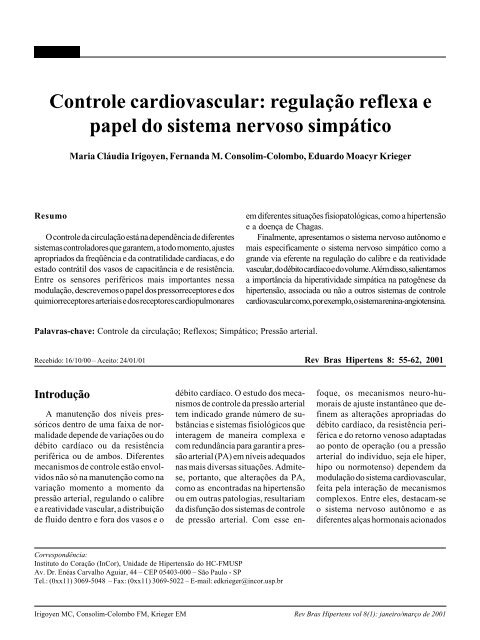 Controle cardiovascular: regulaÃ§Ã£o reflexa e papel do sistema ...