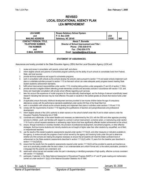 title 1 lea plan pdf rowan salisbury school system