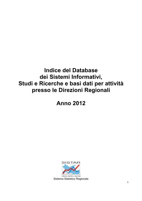 Indice del Database dei Sistemi Informativi, Studi e ... - Regione Lazio