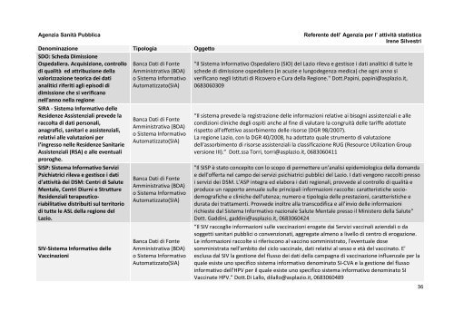 Indice del Database dei Sistemi Informativi, Studi e ... - Regione Lazio