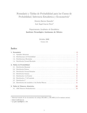 Formulario y Tablas de Probabilidad para los Cursos de ... - ITAM