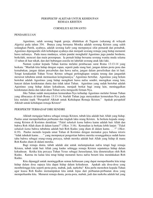 Perspektif Alkitab Untuk Kehidupan Remaja Kristen