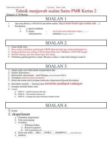 Teknik menjawab soalan Sains PMR Kertas 2 SOALAN 1 SOALAN ...