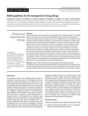 BSACI guidelines for the management of drug allergy - Exodonti.info