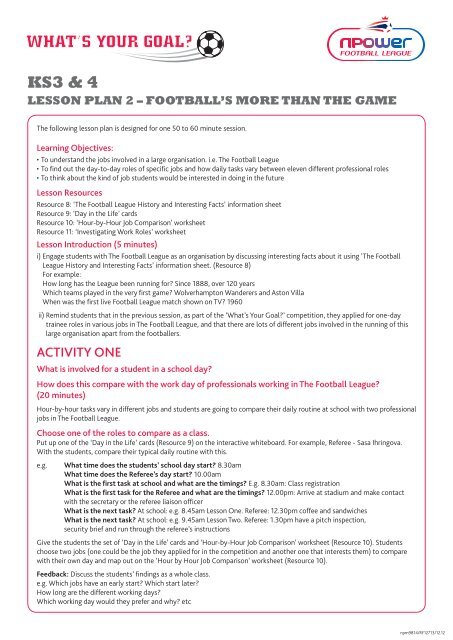 ks3 & 4 lesson plan 2 – football's more than the game - Npower