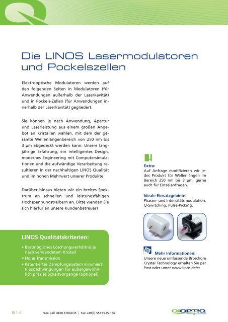 Die LINOS Laser- modulatoren und Pockels- zellen - Qioptiq Q-Shop