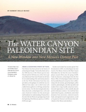 The WATER CANYON PALEOINDIAN SITE - El Palacio Magazine