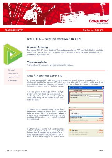 NYHETER – SiteCon version 2.84 SP1 - Consultec