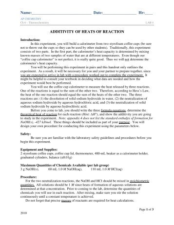 AP LAB 04 Heats Of Reaction