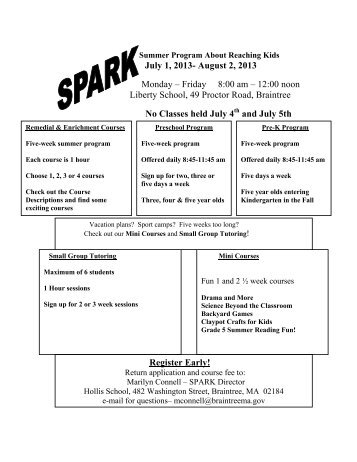 SPARK BROCHURE Download - Braintree Public Schools