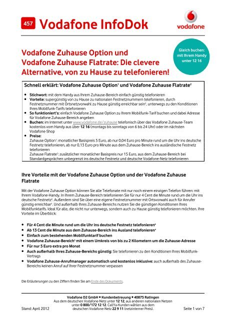 Infodok 457: Vodafone Zuhause Option und Vodafone Zuhause ...