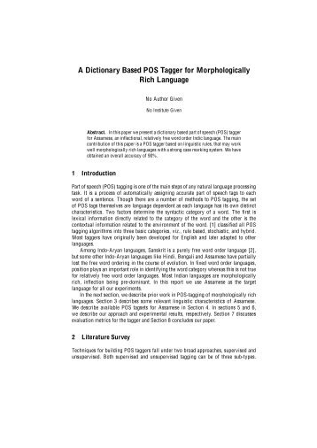 A Dictionary Based POS Tagger for Morphologically Rich Language