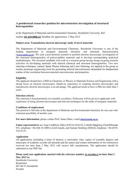 A postdoctoral researcher position for microstructure investigation of ...