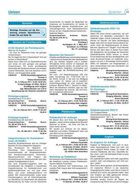 Programm 1/2011 - Kreisvolkshochschule Uelzen/Lüchow ...