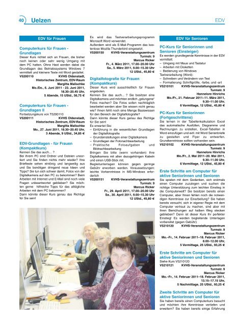 Programm 1/2011 - Kreisvolkshochschule Uelzen/Lüchow ...