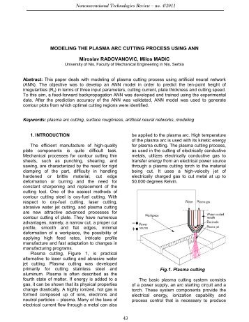 modeling the plasma arc cutting process using ann - Revtn.ro