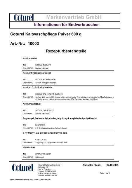 Informationen für Endverbraucher Coturel Kaltwaschpflege Pulver ...