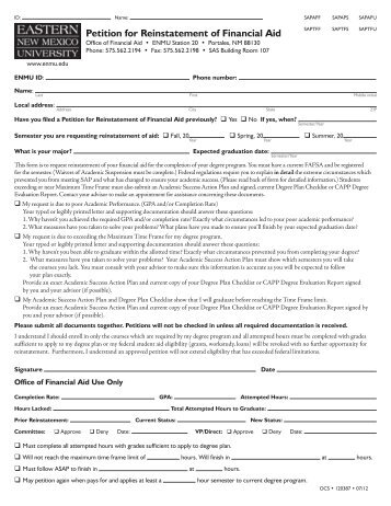 SAP Petition for Reinstatement of Financial Aid Form