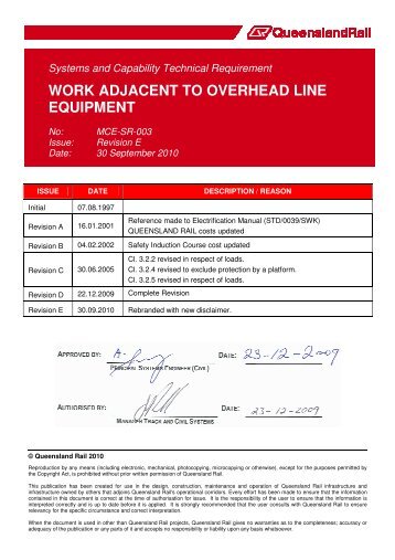 work adjacent to overhead line equipment - Queensland Rail